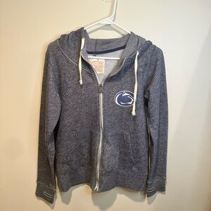 Pressbox Heathered Navy Zip-Up Hoodie with Cream Drawstrings